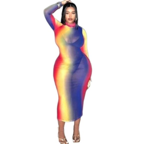 Sexy Plus size Ombre Mock Neck Bodycon Dress sz 2x - Picture 1 of 5